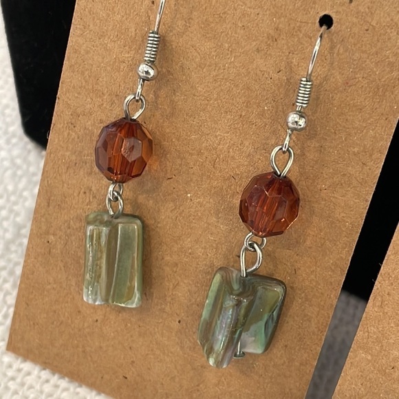 💐5/25 3 pair natural shell dangle drop heart stud half hoop colorful rhinestone - Picture 2 of 7